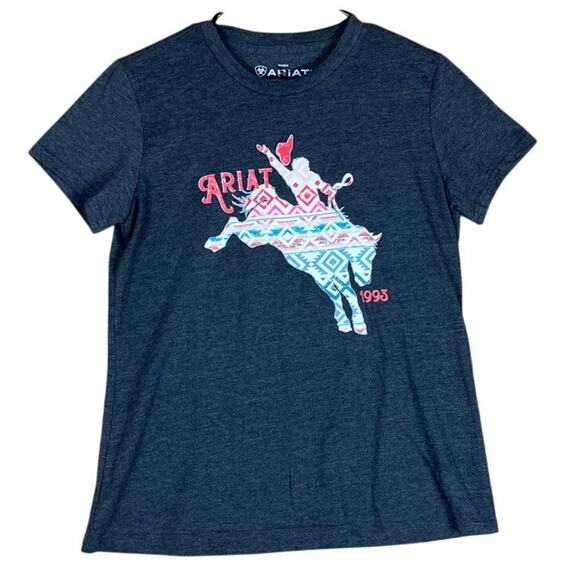 Ariat Womens Shirt Dark Gray Geo Bronc Short Sleeve Cotton Blend Medium - Picture 1 of 11